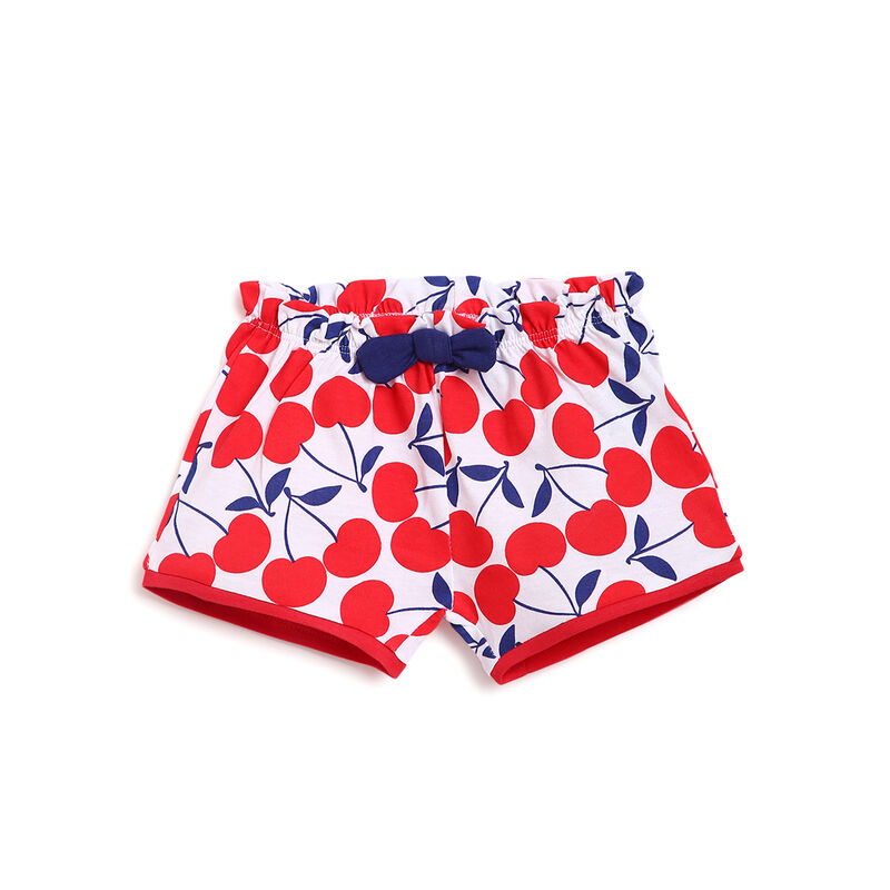 Girls White & Red Printed 2 Pc Set T-shirt with Short Trouser image number 2